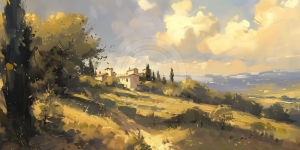 Campo Toscano con Villas y Cipreses