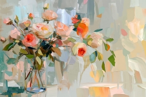 Vase avec Fleurs Roses et Oranges