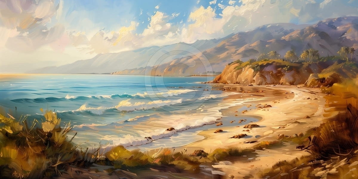 Plage Côtière avec Vagues et Falaises