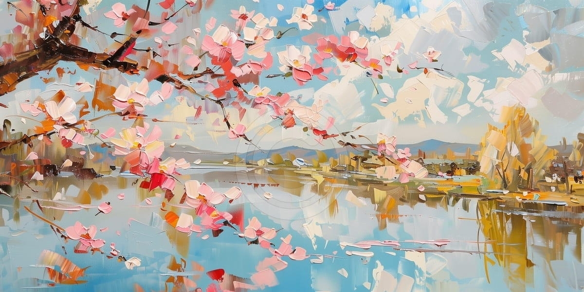 Cherry Blossoms Over the River