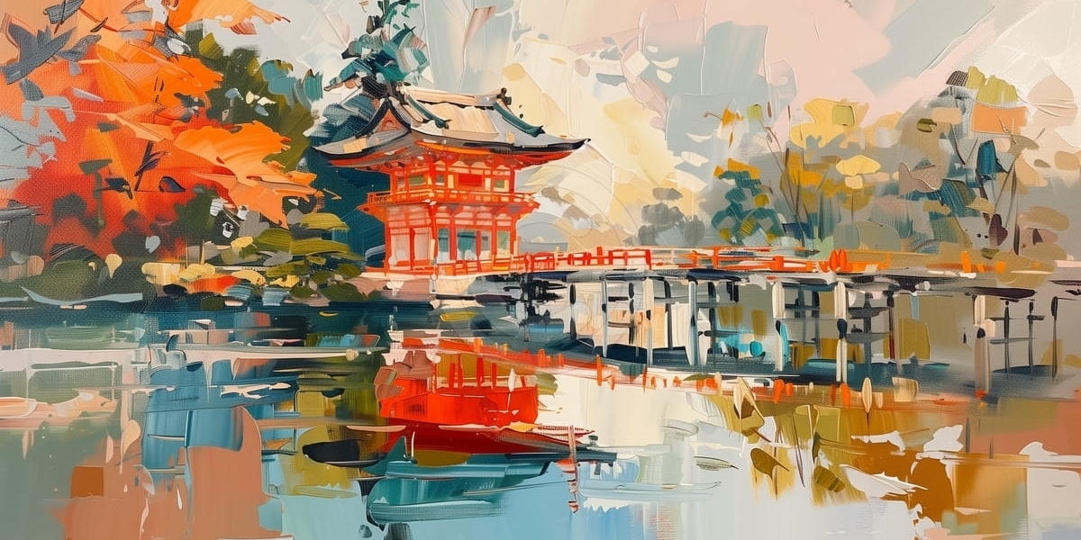 Pavillon japonais et pont au-dessus de l’eau