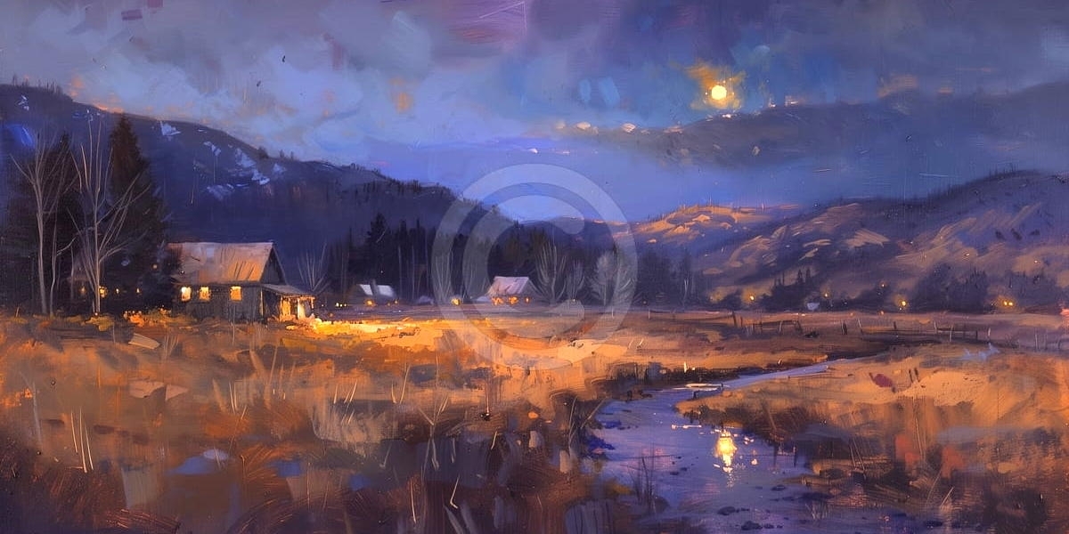 Vallée au clair de lune avec chalets