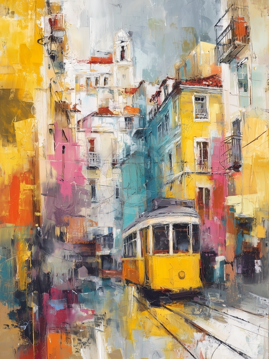 Tram giallo strada Lisbona