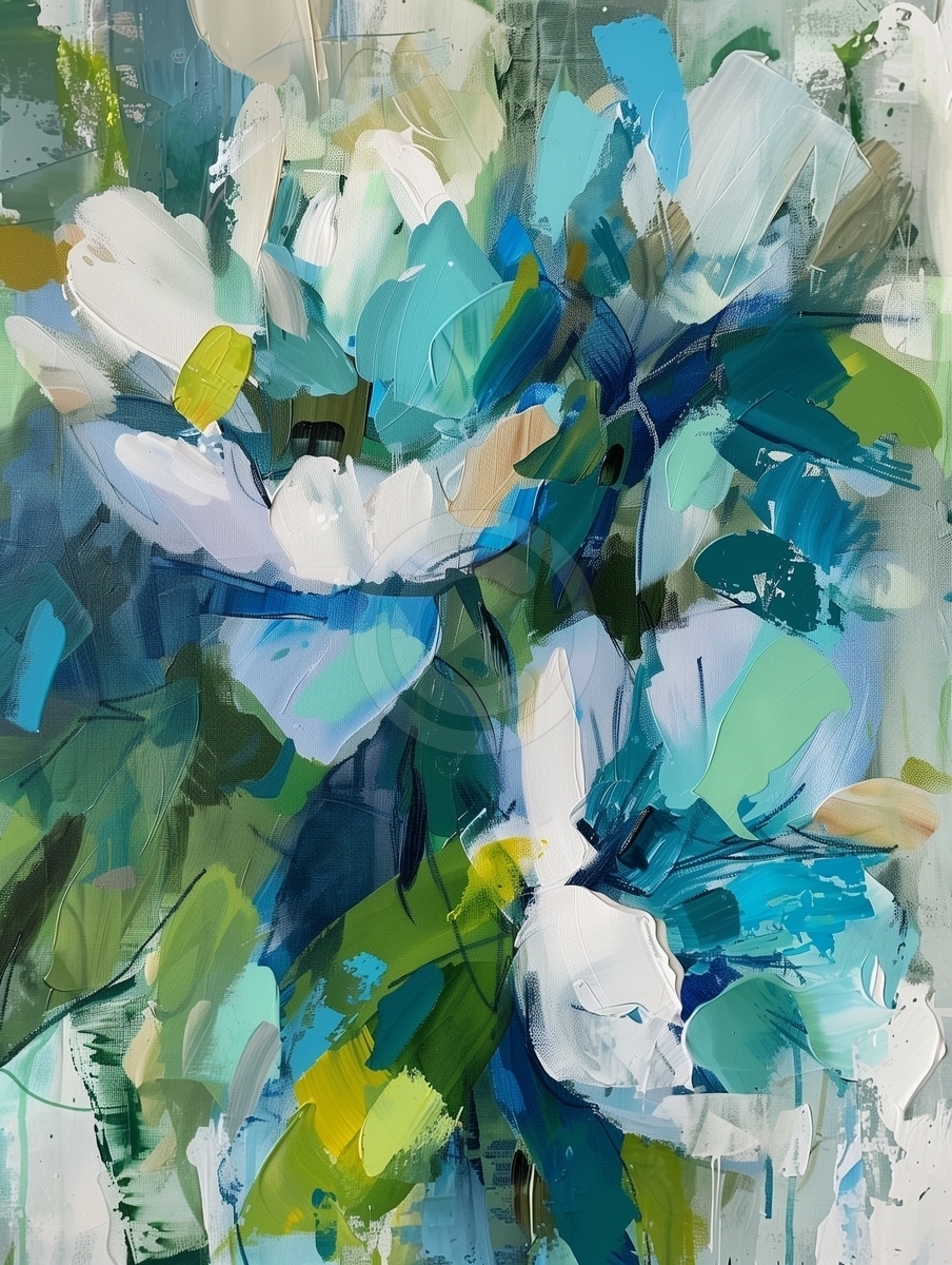 Flores abstractas azul y blanco