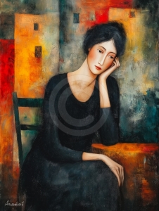 Femme seule &agrave; la table