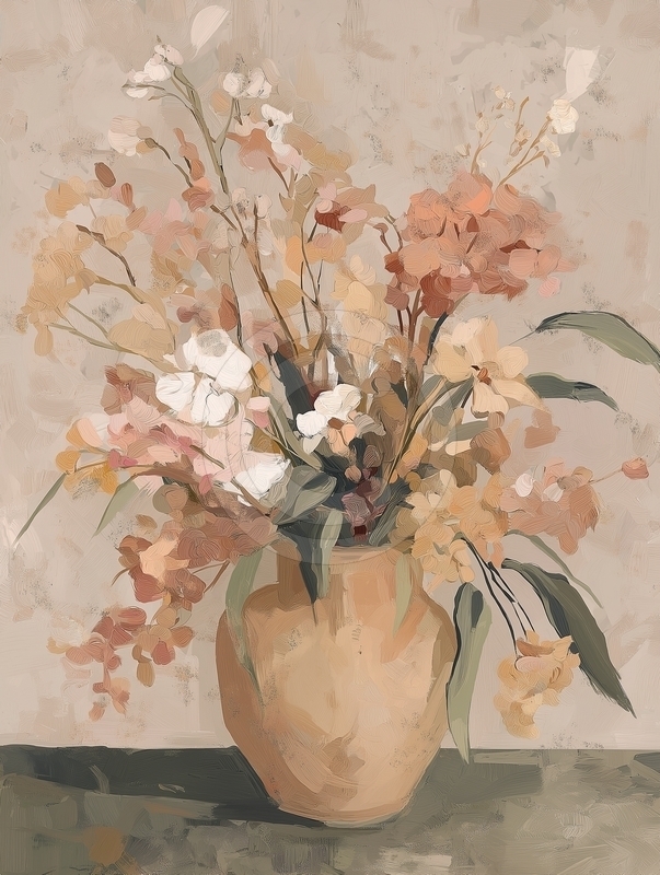 Jarrón floral en tonos neutros