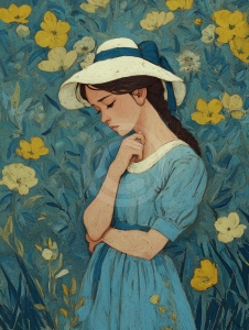 Girl in Blue Flowers