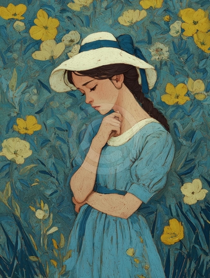 Girl in Blue Flowers