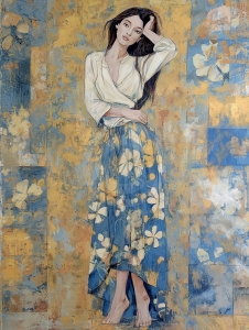 Donna con Abito Floreale Blu
