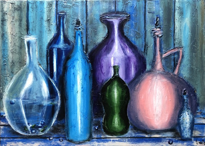 Bottles With Blueberries Painting