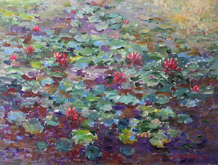 Water Lilies In The Deep Pond Painting