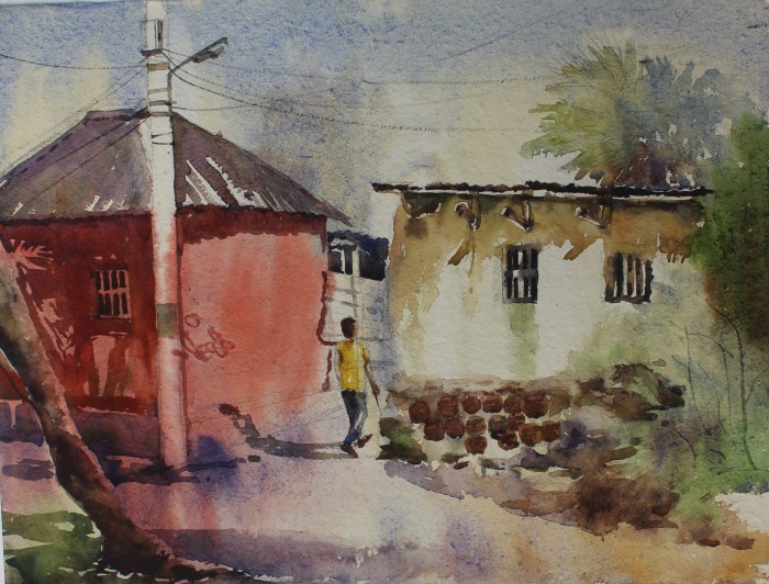 Indian Rural Village Scenery Painting
