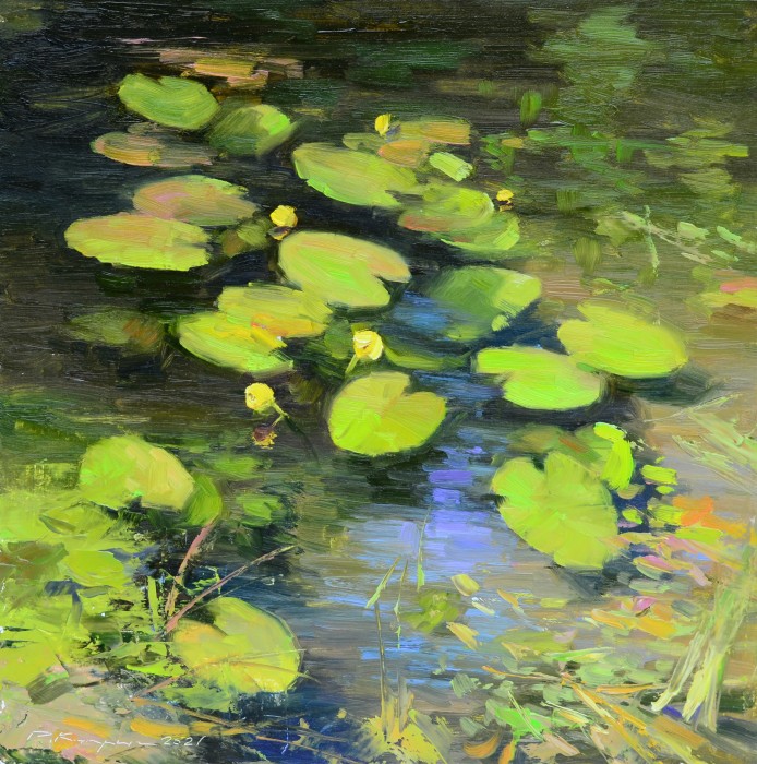 Water Lilies By The Shore Painting