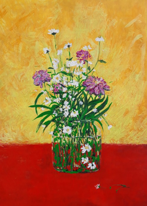Still Life With Summer Flowers (Peonies, Daisy) Painting