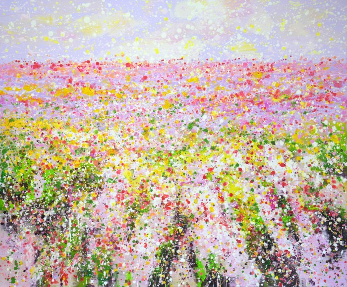 Pink Flower Field. Painting
