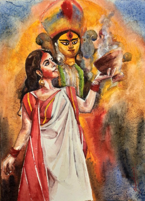Durga Puja Festival Dhunuchi Dance Painting