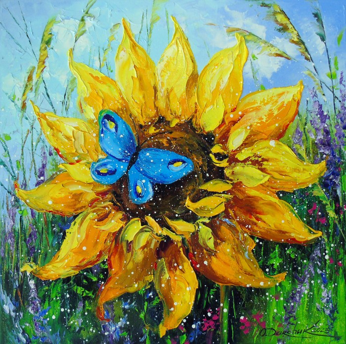 Sunflower And Butterfly Painting