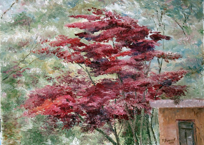 Landscape With Red Tree Painting