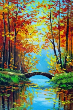 Autumn Pond with Bridge