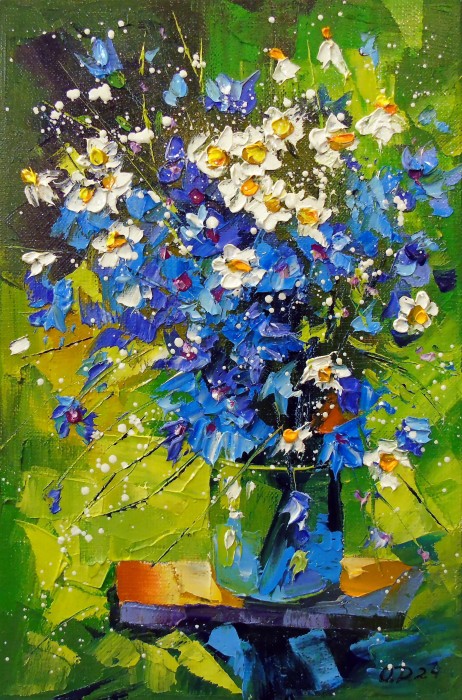 A Bouquet Of Meadow Blue Flowers Painting