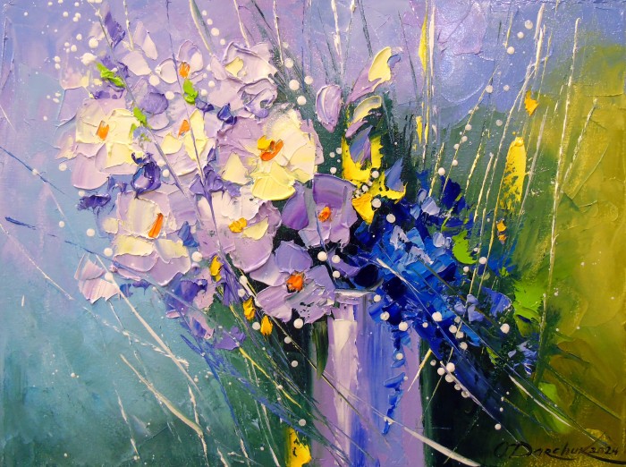 A Bouquet Of Morning Flowers In A Glass Painting